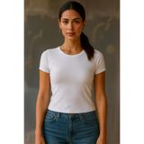 FV Lıcralı Soft Tach Tişört, Crop Siluet, Kadın, Beyaz, S Beden