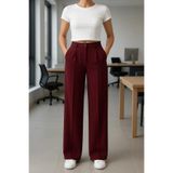 FV Palazzo Oversize Orjinal Kesim Bordo Kadın Pantolon, M Beden