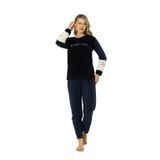Fwn 3012 Peluş Welsoft Polar Kışlık Yumoş Kadın Pijama Takımı (Lacivert-Beyaz, M)