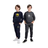 Fyk Kids 2'li Erkek Çocuk Yuvarlak Yaka Baskı Detaylı Eşofman Takımı Lacivert - Füme
