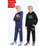 Fyk Kids 3 Iplik Baskılı Kışlık Kanguru Cepli Kapüşonlu Erkek Çocuk 2'li Eşofman Takımı 4 Parça - Çok Renkli - 16 Yaş