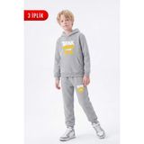 Fyk Kids 3 Iplik Baskılı Kışlık Kanguru Cepli Kapüşonlu Erkek Çocuk Eşofman Takımı - Gri - 11 Yaş