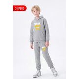 Fyk Kids 3 Iplik Baskılı Kışlık Kanguru Cepli Kapüşonlu Erkek Çocuk Eşofman Takımı - Gri - 13 Yaş