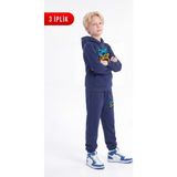 Fyk Kids 3 Iplik Baskılı Kışlık Kanguru Cepli Kapüşonlu Erkek Çocuk Eşofman Takımı - Lacivert - 12 Yaş