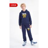 Fyk Kids 3 Iplik Baskılı Kışlık Kanguru Cepli Kapüşonlu Erkek Çocuk Eşofman Takımı - Lacivert - 5 Yaş
