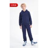Fyk Kids 3 Iplik Düz Kışlık Kanguru Cepli Kapüşonlu Erkek Çocuk Eşofman Takımı - Lacivert - 15 Yaş