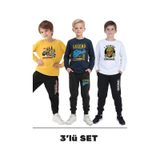 Fyk Kids 3'lü Erkek Çocuk Baskılı Yuvarlak Yaka Alt-üst Pijama Takımı Çok Renkli