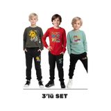 Fyk Kids 3'lü Erkek Çocuk Baskılı Yuvarlak Yaka Alt-üst Pijama Takımı Haki Yeşil