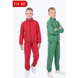 Fyk Kids Erkek Çocuk 2'li Dik Yaka Fermuarlı Beli Bağcıklı Lastik Paça Eşofman Takımı - Kırmızı - Yeşil - 6 Yaş