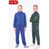 Fyk Kids Erkek Çocuk 2'li Dik Yaka Fermuarlı Beli Bağcıklı Lastik Paça Eşofman Takımı - Mavi - Haki - 6 Yaş