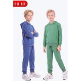 Fyk Kids Erkek Çocuk 2'li Düz Kanguru Cepli Kapüşonlu Eşofman Takımı - Çok Renkli - 8 Yaş