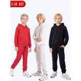 Fyk Kids Erkek Çocuk 3'lü Düz Kanguru Cepli Kapüşonlu Eşofman Takımı - Kırmızı - Gri - Siyah - 11 Yaş