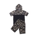 Fyk Kids Erkek Çocuk Kapüşonlu Kamuflaj Desenli Kapri-sweatshirt Alt Üst Takım Haki