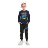 Fyk Kids Erkek Çocuk Yazı Baskılı Yuvarlak Yaka Alt-üst Pijama Takımı Lacivert