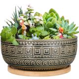 G EPGardening İç Mekan Bitkileri için 20,5 cm Seramik Sukulent Saksıları Yuvarlak Sığ Bonsai Saksı Drenaj ve Bambu Tabağı Mavi