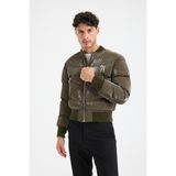 G-FOX Chmps ?! Parısse Erkek Kısa Kapşonsuz Bomber Şişme Mont Dik Yaka Günlük Spor Kışlık Dış Giyim 9757E - Haki