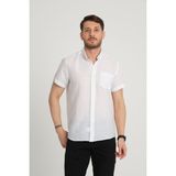 G-Fox Erkek Regular Fit Cepli Klasik Düğmeli Yaka Kısa Kollu %100 Keten Gömlek 2518 - XL - Beyaz