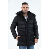 G-Fox Erkek Uzun Çıkarılabilir Kapşonlu Dolgulu Rüzgara Dayanıklı Su Itici Şişme Mont 9712 - 2XL - Siyah