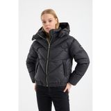 G-FOX Kadın Çıkarılabilir Kapüşonlu Kısa Şişme Kışlık Mont Rahat Günlük ve Spor Kullanıma Uygun 8823 - 2XL - Siyah