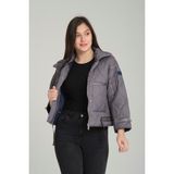 G-FOX Kadın Kapitone Desenli, Kuşaklı ve Çift Cepli Spor Kısa Şişme Mont 8828 - Gri - XL
