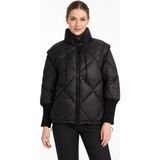 G-FOX Kadın Kısa Çıkarılabilir Kol Detaylı Kapşonsuz şişme Mont Yelek 8697 - Siyah - 2XL