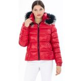 G-Fox Kadın Kısa Çıkarılabilir Kürk Kapşonlu Dolgulu Şişme Mont 8347 - 2XL - Kırmızı