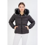 G-Fox Kadın Kısa Çıkarılabilir Kürk Kapşonlu Dolgulu Şişme Mont 8347 - 2XL - Siyah