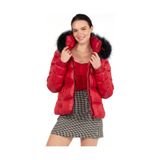 G-FOX KADIN KISA ÇIKARILABİLİR KÜRK KAPŞONLU DOLGULU ŞİŞME MONT 8347 kirmizi