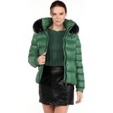G-Fox Kadın Kısa Çıkarılabilir Kürk Kapşonlu Dolgulu Şişme Mont 8347 - XL - Yeşil