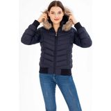G-Fox Kadın Kısa Çıkarılabilir Kürk Kapşonlu Dolgulu Su Itici Şişme Mont 8637 - 2XL - Lacivert
