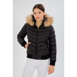 G-Fox Kadın Kısa Çıkarılabilir Kürk Kapşonlu Dolgulu Su Itici Şişme Mont 8637 - 2XL - Siyah