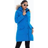 G-Fox Kadın Uzun Çıkarılabilir Kürk Kapşonlu Dolgulu Rüzgara Dayanıklı Su Itici Şişme Mont 8645 - 2XL - Saks Mavi