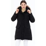 G-Fox Kadın Uzun Çıkarılabilir Kürk Kapşonlu Dolgulu Rüzgara Dayanıklı Su Itici Şişme Mont 8645 - 2XL - Siyah