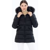 G-Fox Kadın Uzun Çıkarılabilir Kürk Kapşonlu Dolgulu Rüzgara Dayanıklı Su Itici Şişme Mont 8651 - 2XL - Siyah