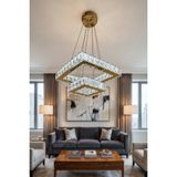 G-Light 2 Katlı Kare Kristal Modern Sarkıt LED Avize - Altın - Gri