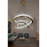 G-Light 3 Katlı Kristal Taşlı Modern LED Avize - Altın