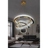 G-Light 3 Katlı Kristal Taşlı Modern LED Avize - Gold