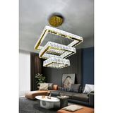 G-Light Kare 3 Kat Kristal Taşlı Modern LED Avize – Salon & Oturma Odası – 3 Renk – Ayarlanabilir Kablo - 1 - Gold