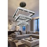 G-Light Kare 3 Kat Kristal Taşlı Modern LED Avize – Salon & Oturma Odası – 3 Renk – Ayarlanabilir Kablo - Krom