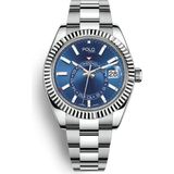 G Sport Polo Rolex Model Çelik Kordonlu 45 mm Oval Kasa Erkek Kol Saati - Gümüş - Lacivert