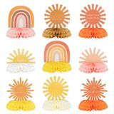 G1ngtar 9 adet Boho güneş petek orta parçaları masa süsleri hippi gökkuşağı sessiz güneş masa dekoru ilk gezi güneş doğum günü partisi dekorasyon bebek duş malzemeleri bebek erkek kız çocuklar için