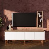 G4110 Terra Duvar Raflı 180 cm Tv Ünitesi, Sepet-Beyaz Yüksek Ayaklı 4 Kapaklı Televizyon Sehpası