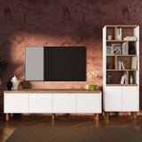 G4210 Terra Sepet-Beyaz Kitaplıklı TV Ünitesi Seti, 180 cm TV Sehpası ve Kapaklı Kitaplık Takımı