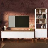 G4210 Terra Sepet-Beyaz Kitaplıklı TV Ünitesi Seti, 180 cm TV Sehpası ve Kapaklı Kitaplık Takımı