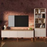 G4220 Terra Sepet-Kumtaşı Kitaplıklı TV Ünitesi Seti, 180 cm TV Sehpası ve Kapaklı Kitaplık Takımı