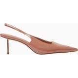 G55 Kahverengi Vegan Süet, Slingback Sivri Burunlu 55MM, Kitten Topuklu Ayakkabı