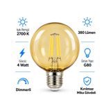 G80 Dimmerli Rustik Gün Işığı 2700k Amber Led Ampul Filament E27 Duylu Filamanlı Edison Ampül 1 Ad