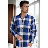 G962 Dewberry Erkek Gömlek-Lacivert-Mavi - 2XL