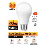 ga gözde aydınlatma Sensörlü LED Ampul 15W | 100W Eşdeğer Güç | 1500 Lümen E27 Duy | 6400K 220-240V 50/60Hz | 320° Aydınlatma Açısı | Sensörlü Otomatik LED Ampul | Ev Oda Koridor Merdiven İçin Pratik Aydınlatma | E27 LED