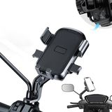 GA75 Motor Motosiklet Telefon Tutucu Tek El Kullanım Pazar Poşeti Askılıklı Ayna Montaj - Siyah
